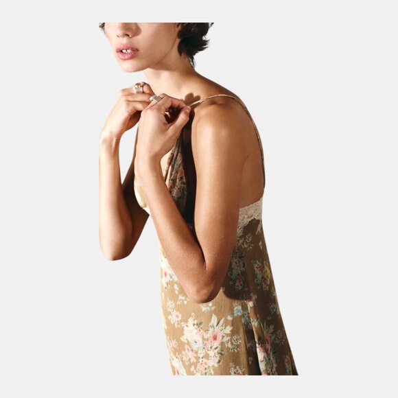 ZARA FLORAL PRINT LACE MIDI DRESS KHAKI NWT SIZE 2XL - Picture 3 of 9